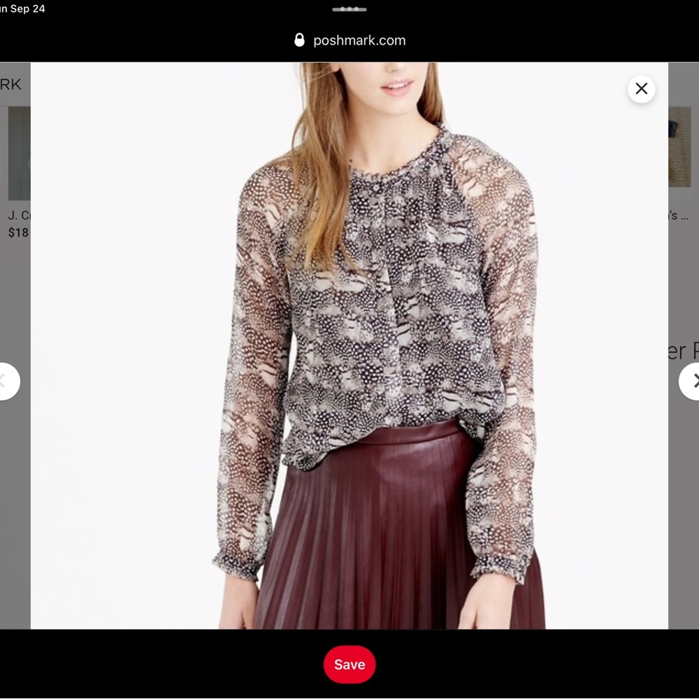 J.Crew Collection 100% Silk Blouse Feather Pattern